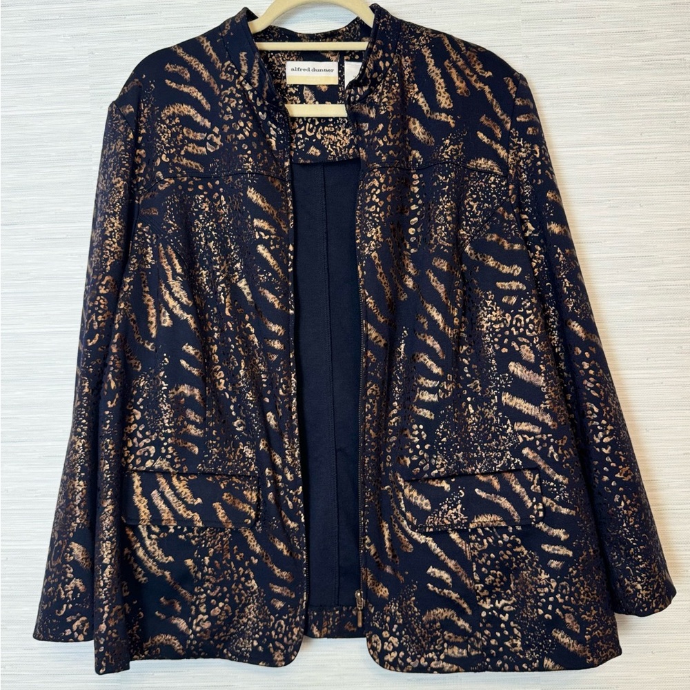 Alfred Dunner Zip Front Jacket- Metalic Zebra Print: Women’s 16W